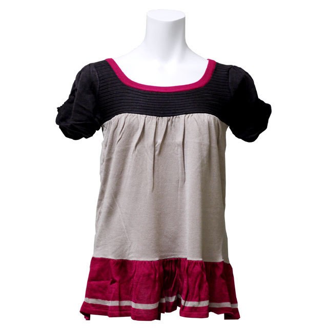 ストール付き　3分袖カラーチュニック　カジュアル　半袖　３分袖　トップス