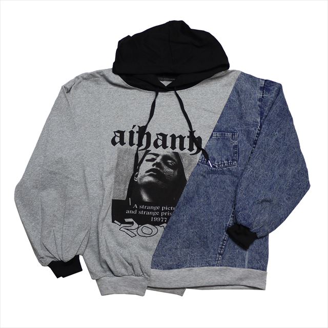 スデニム切替スウェットプルオーバーパーカー