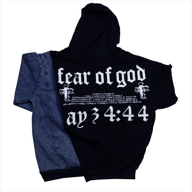 スデニム切替スウェットプルオーバーパーカー