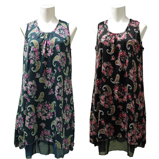 花柄ワンピース モダン クラシカル ノースリーブ チュニック 夏