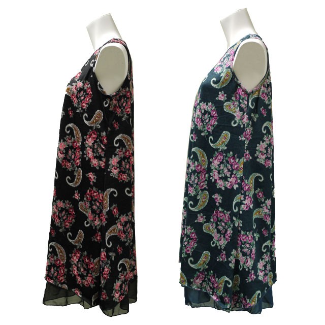 花柄ワンピース モダン クラシカル ノースリーブ チュニック 夏