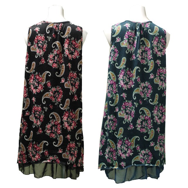 花柄ワンピース モダン クラシカル ノースリーブ チュニック 夏