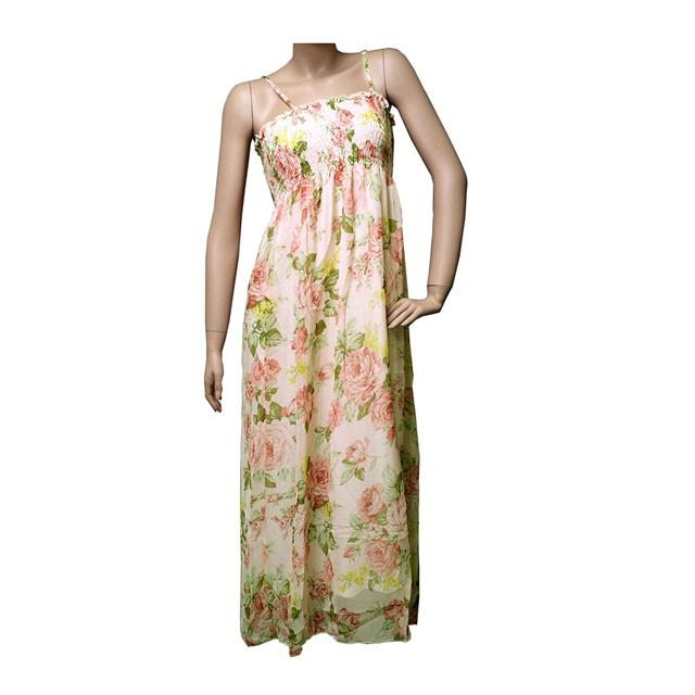 花柄シフォンマキシワンピース リゾート ベアトップ ロング フェミニン