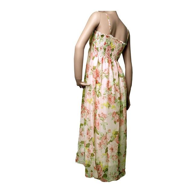 花柄シフォンマキシワンピース リゾート ベアトップ ロング フェミニン