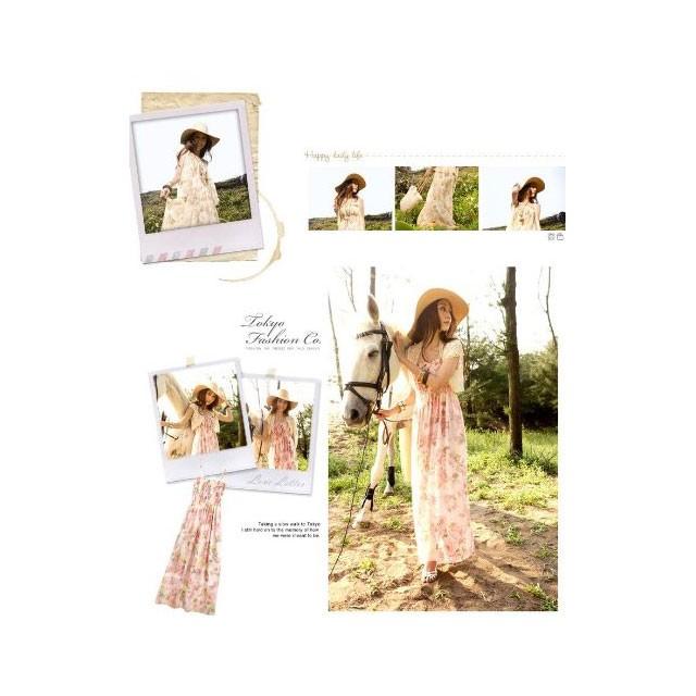 花柄シフォンマキシワンピース リゾート ベアトップ ロング フェミニン