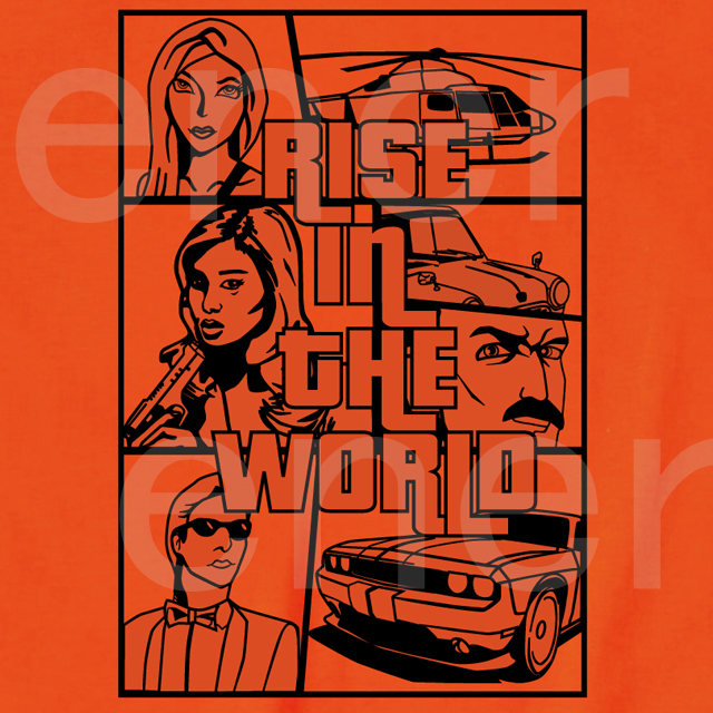 RISE IN THE WORLDプリントTシャツ