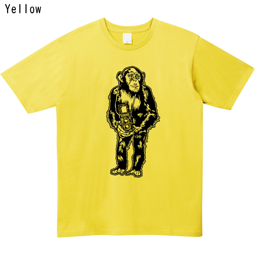 チンパンジーカメラ プリントＴシャツ