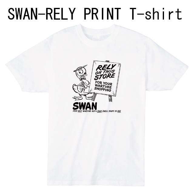 SWAN-RELY プリントＴシャツ ロゴ 白鳥 動物 ポスター