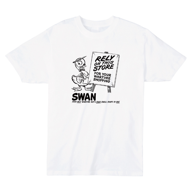 SWAN-RELY プリントＴシャツ ロゴ 白鳥 動物 ポスター