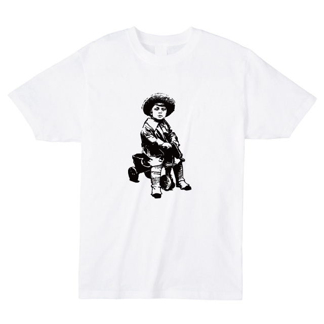 少年と三輪車Tシャツ おもしろ ロゴ
