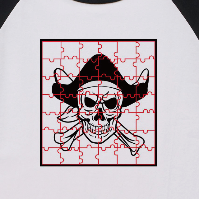 ジグソーパズル切り替え七分袖Ｔシャツ おもしろ　ロゴ　プリントTシャツ
