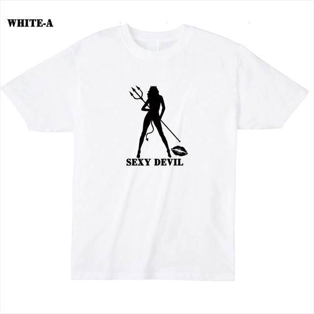 セクシーデビルシルエットプリントTシャツ トップス レディース メンズ ロゴ　大きいサイズ　白