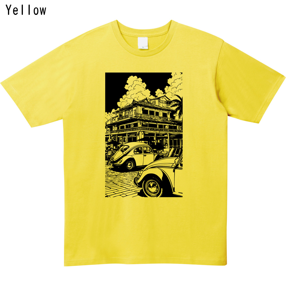 レトロ シティポップ クラシックカー イラスト プリント Tシャツ ユニセックス