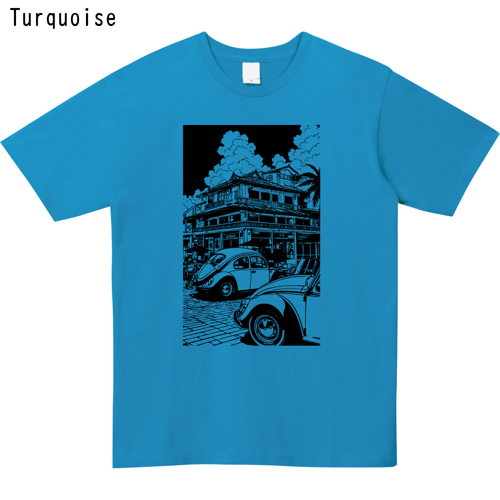 レトロ シティポップ クラシックカー イラスト プリント Tシャツ ユニセックス