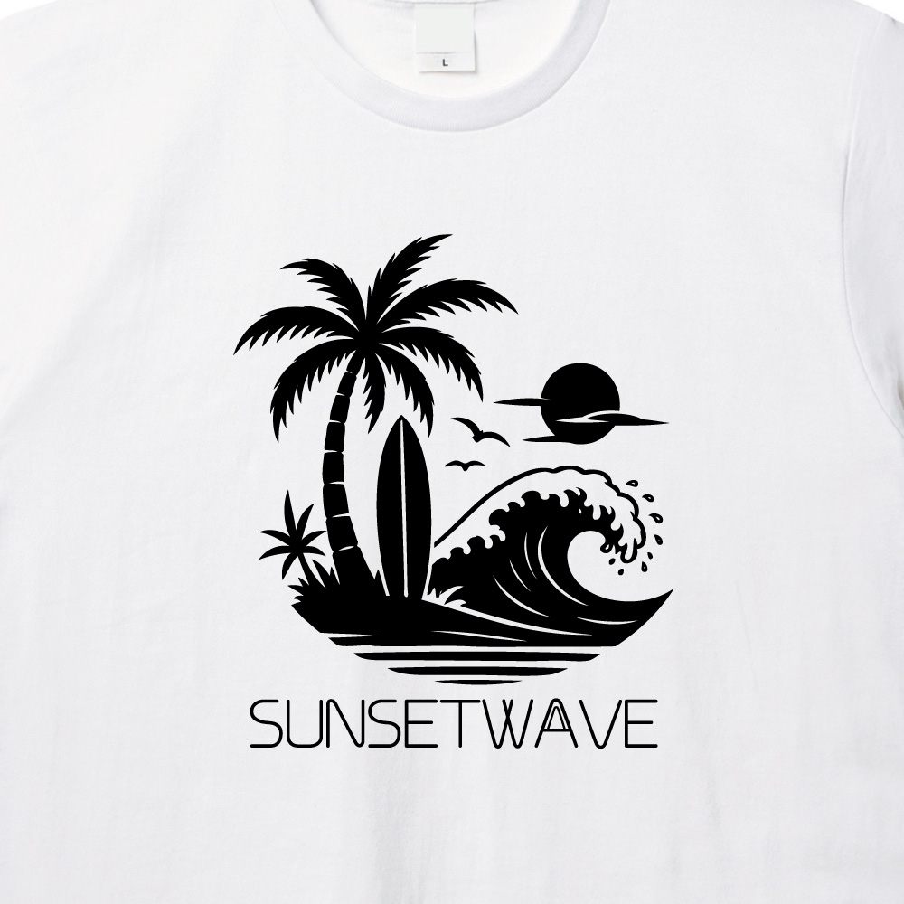 サーフ Tシャツ 夏 海 トロピカル パームツリー 夕日 波 プリントTシャツ