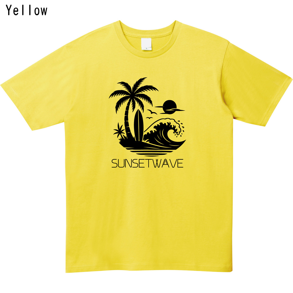サーフ Tシャツ 夏 海 トロピカル パームツリー 夕日 波 プリントTシャツ