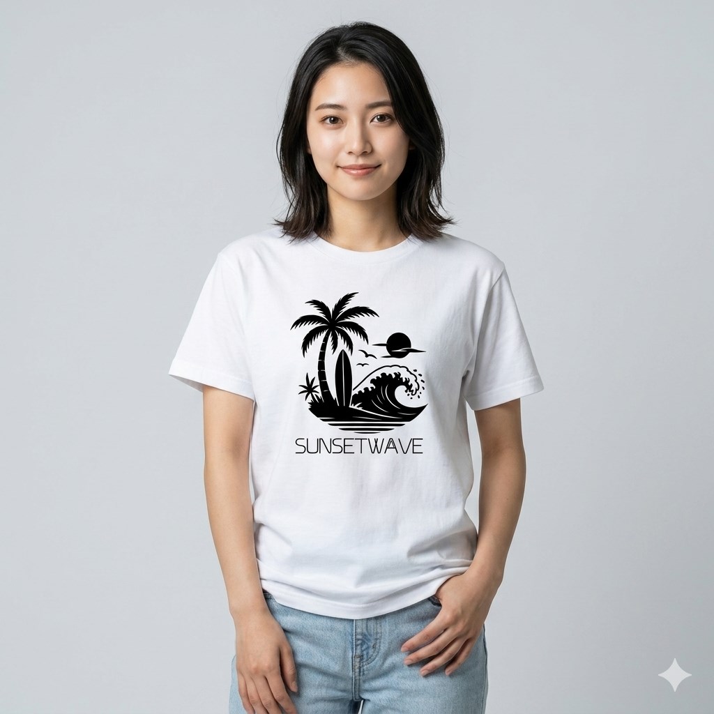 サーフ Tシャツ 夏 海 トロピカル パームツリー 夕日 波 プリントTシャツ