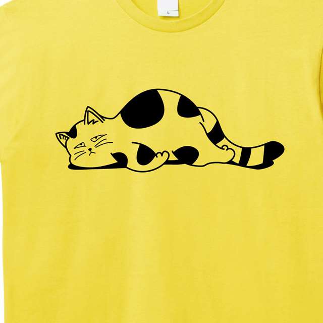 だらけた猫プリントTシャツ