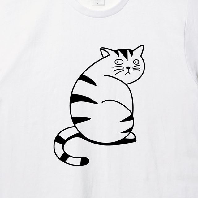 振り向くぽっちゃり猫ロゴTシャツ