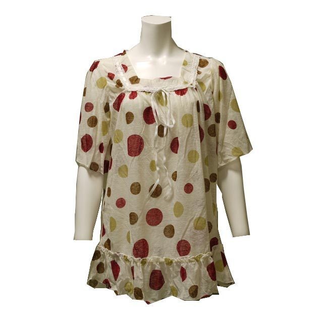 エスパンディ素材レース水玉チュニック　夏物　半袖　トップス　Lサイズ