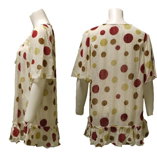 エスパンディ素材レース水玉チュニック　夏物　半袖　トップス　Lサイズ