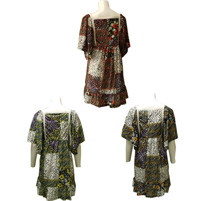 花柄シフォンワンピース　夏　レトロ　モダン　爽やか