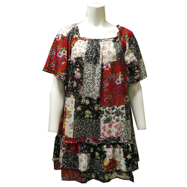 花柄シフォンチュニック 夏 半袖 クラシカル リゾート ビーチ フェミニン ワンピース