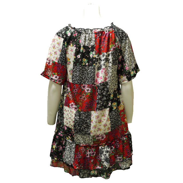 花柄シフォンチュニック 夏 半袖 クラシカル リゾート ビーチ フェミニン ワンピース