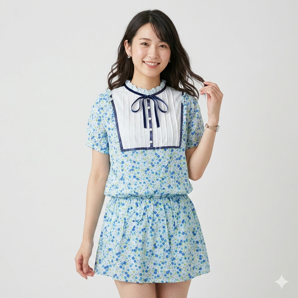 花柄チュニック　夏　半袖　ガーリー　デート オシャレ かわいい　ワンピース　クラシカル