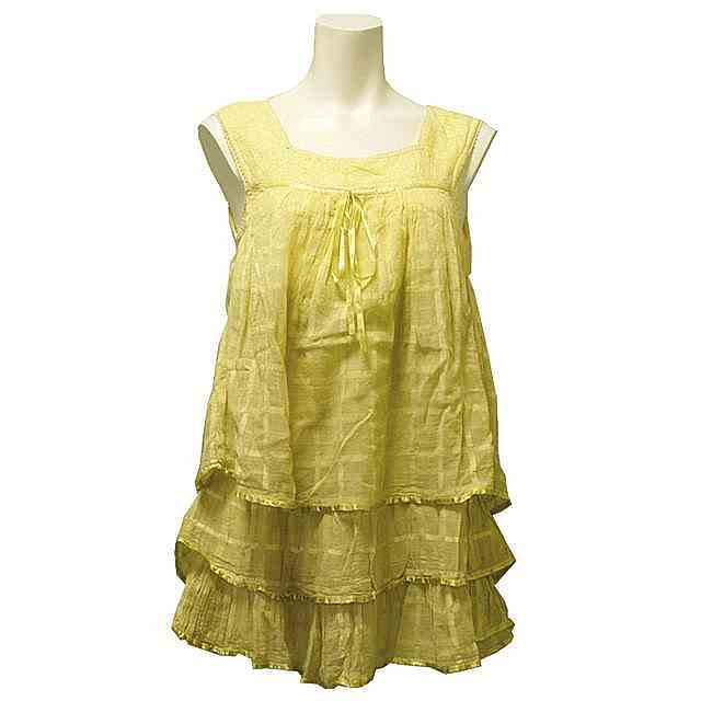 ティアード フリル ノースリーブ ワンピース 綿