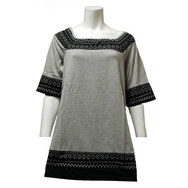 幾何学模様 　切り替え　半袖　トップス　夏　チュニック