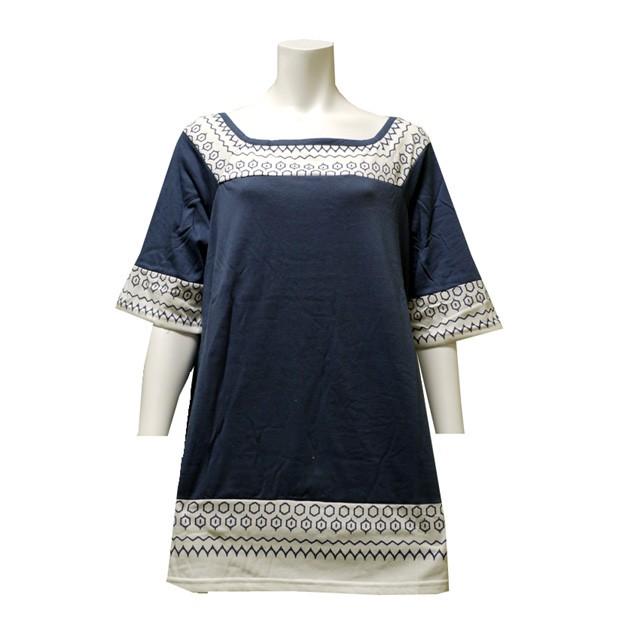 幾何学模様 　切り替え　半袖　トップス　夏　チュニック