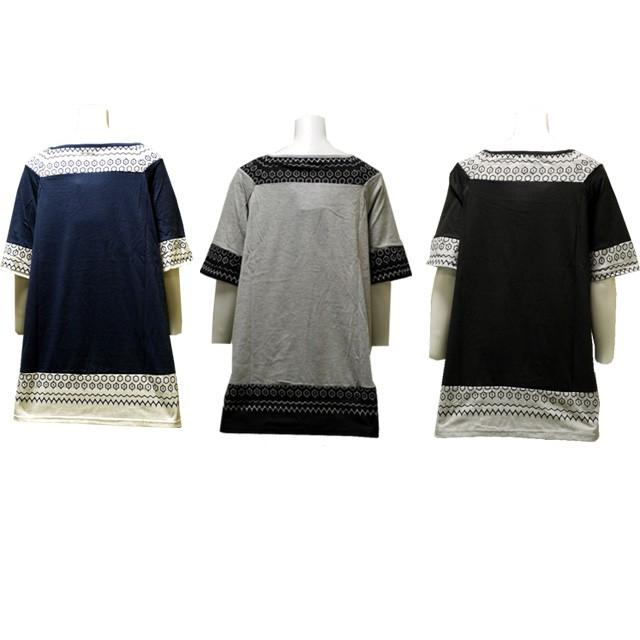 幾何学模様 　切り替え　半袖　トップス　夏　チュニック