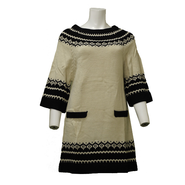 ノルディック柄ニットチュニック　フェミニン　レトロ　モダン 切り替え 秋 冬