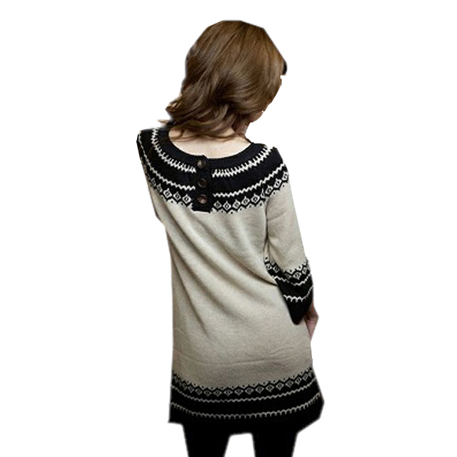 ノルディック柄ニットチュニック　フェミニン　レトロ　モダン 切り替え 秋 冬