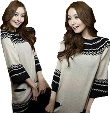 ノルディック柄ニットチュニック　フェミニン　レトロ　モダン 切り替え 秋 冬