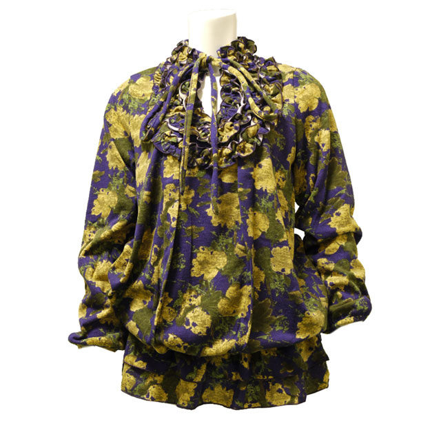 花柄チュニック　長袖　春　初夏　レトロ　クラシカル　体型カバー　ふんわり　ガーリー　カジュアル