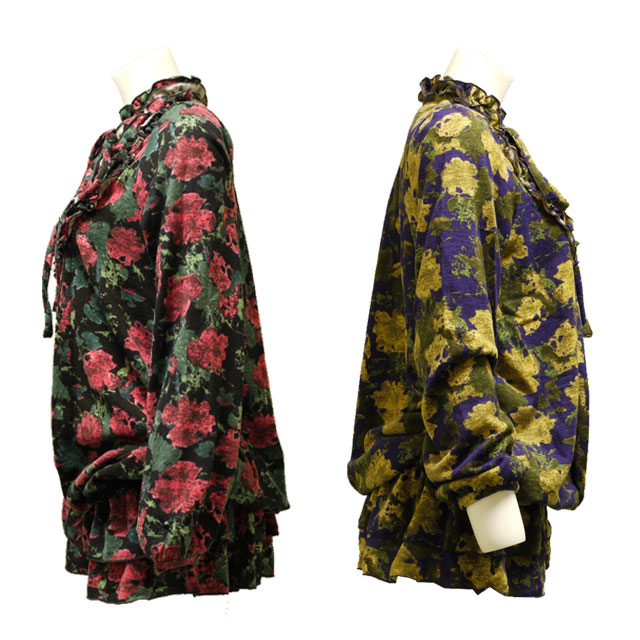 花柄チュニック　長袖　春　初夏　レトロ　クラシカル　体型カバー　ふんわり　ガーリー　カジュアル