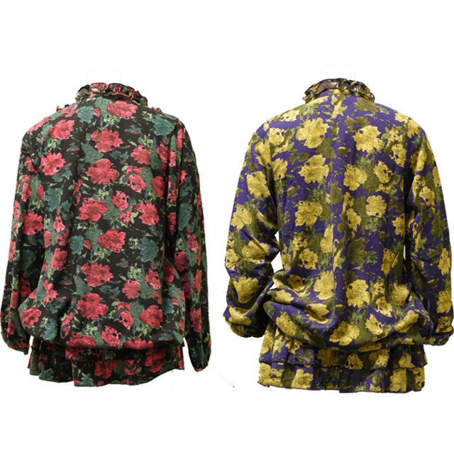 花柄チュニック　長袖　春　初夏　レトロ　クラシカル　体型カバー　ふんわり　ガーリー　カジュアル