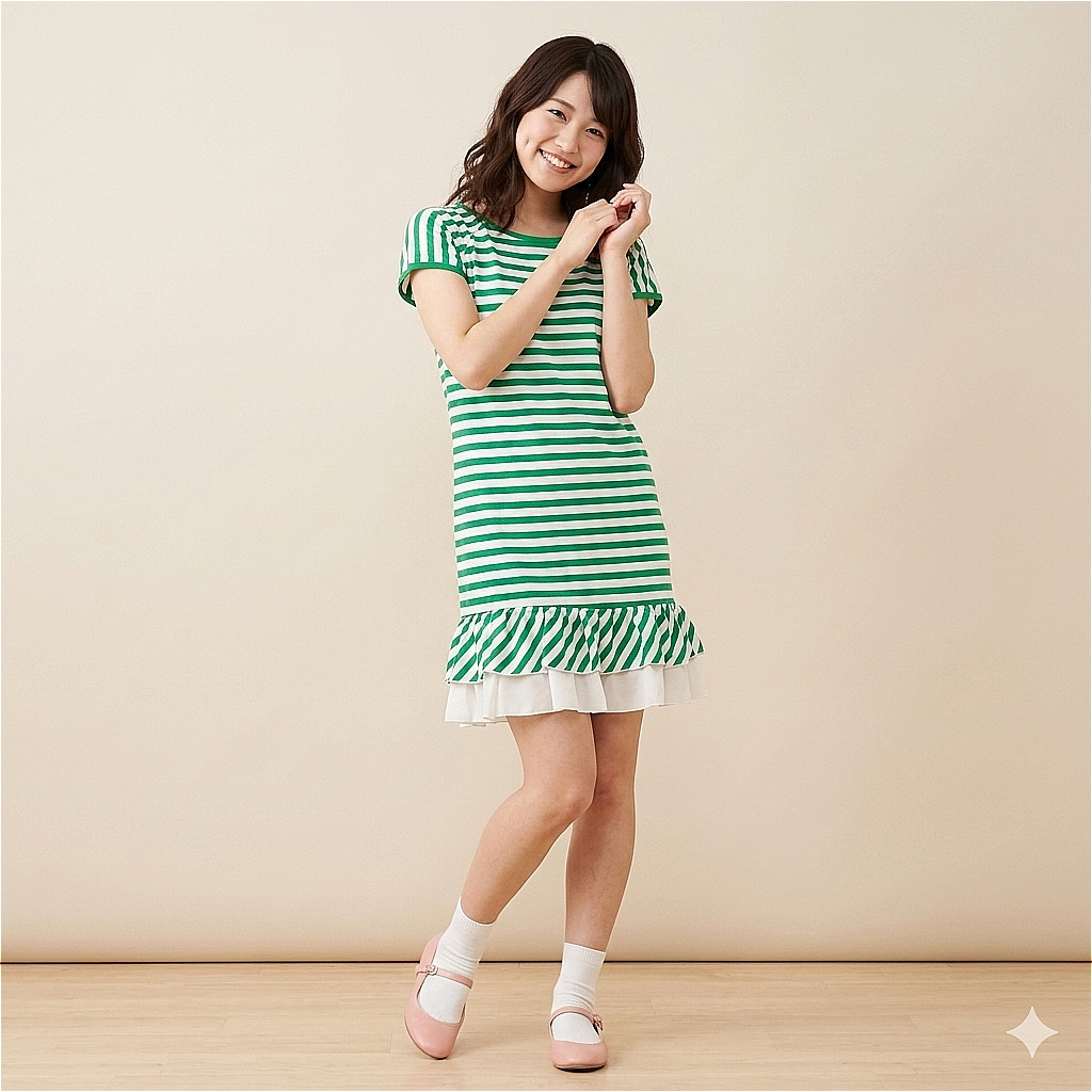 フリル ボーダー シフォン ワンピース