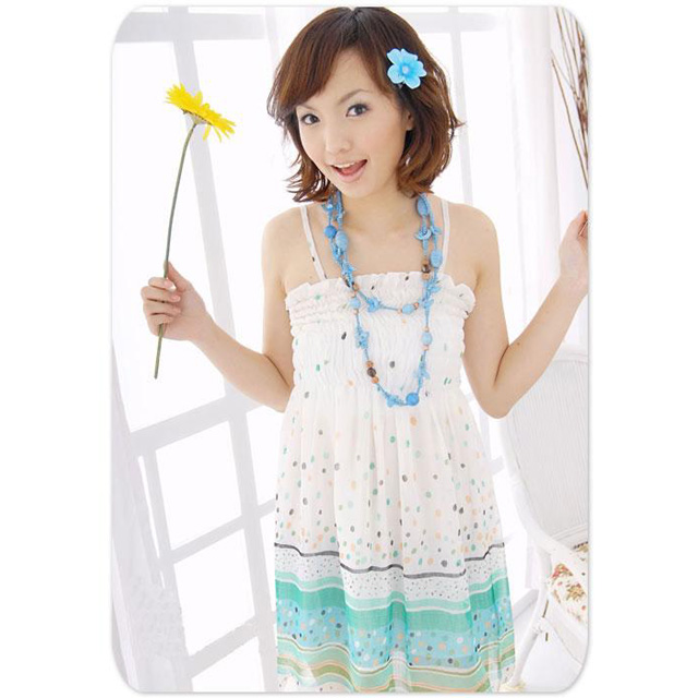 シフォンキャミソールワンピース 夏 ノースリーブ リゾート ガーリー 水玉 チュニック